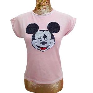 COPY - Zara girls soft pink Mickey sequined shirt